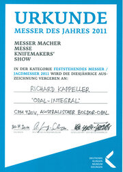 Urkunde Messer des Jahres 2011